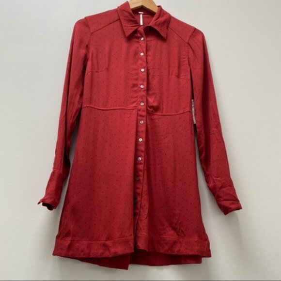 NWT Free People This Town Red Polka Dot‎ Shirt Dress XS - Picture 4 of 9